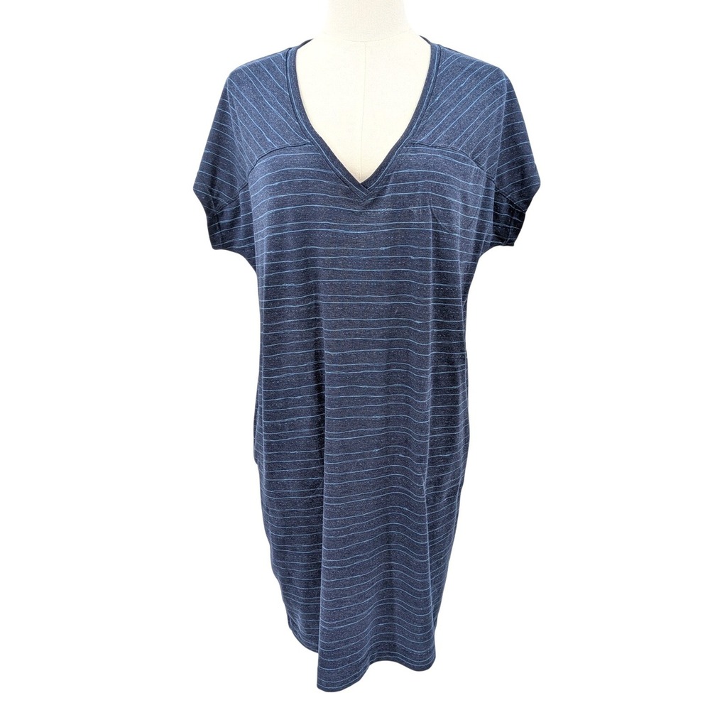 Title Nine Striped V Neck Dress Athletic Casual‎ Soft Stretch Tee Dress Size S